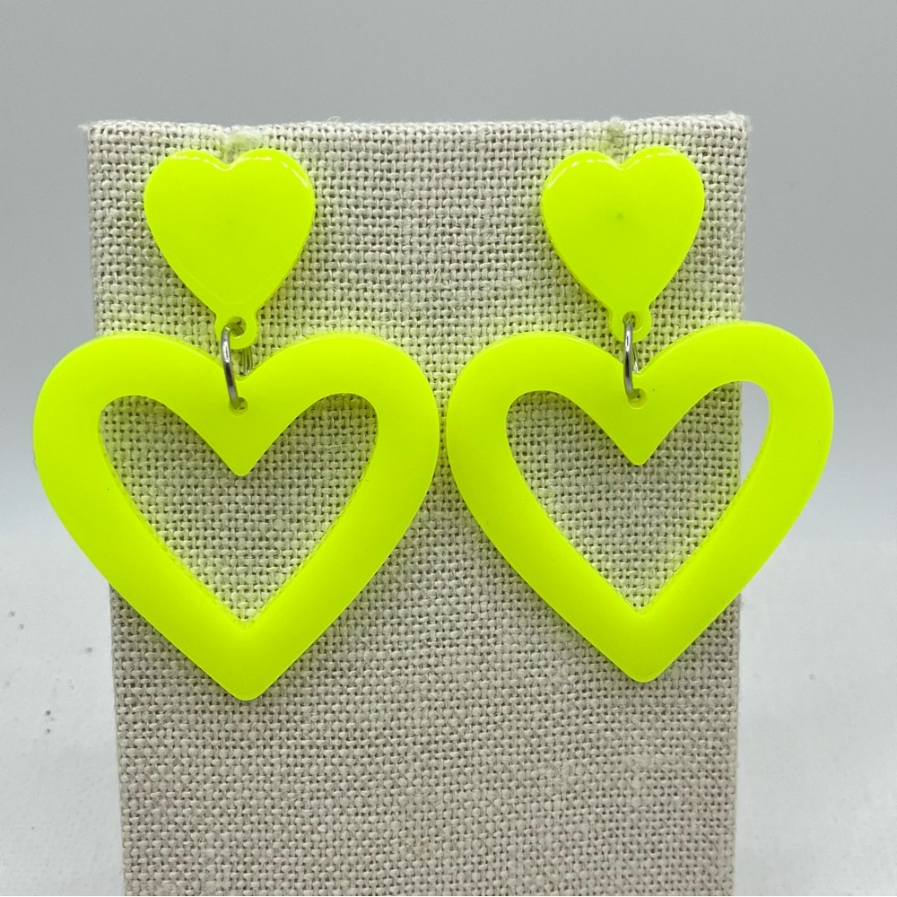 Neon Yellow Acrylic Heart Dangle Fashion Earrings MN-6